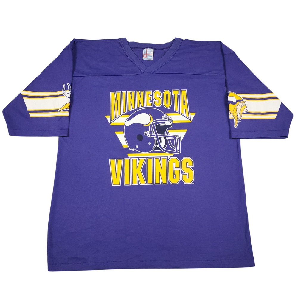 Vintage Minnesota Vikings Shirt Mens XL Purple Garan Single Stitch V-Neck NFL